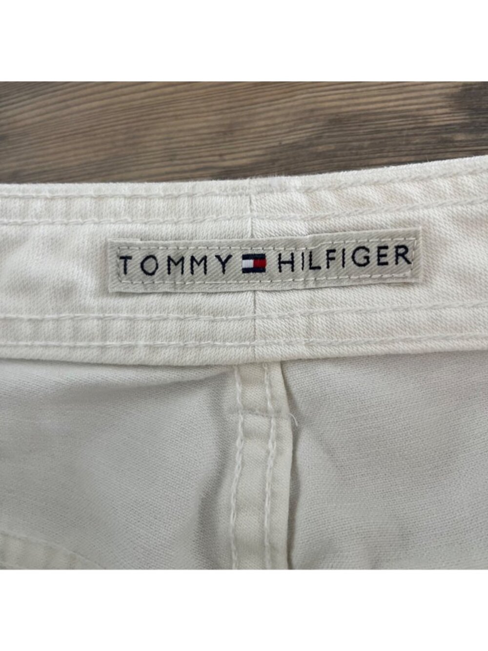 Tommy Hilfiger Flare Leg Cropped Pants Womens 12 White Canvas Pockets Y2J - Picture 5 of 10